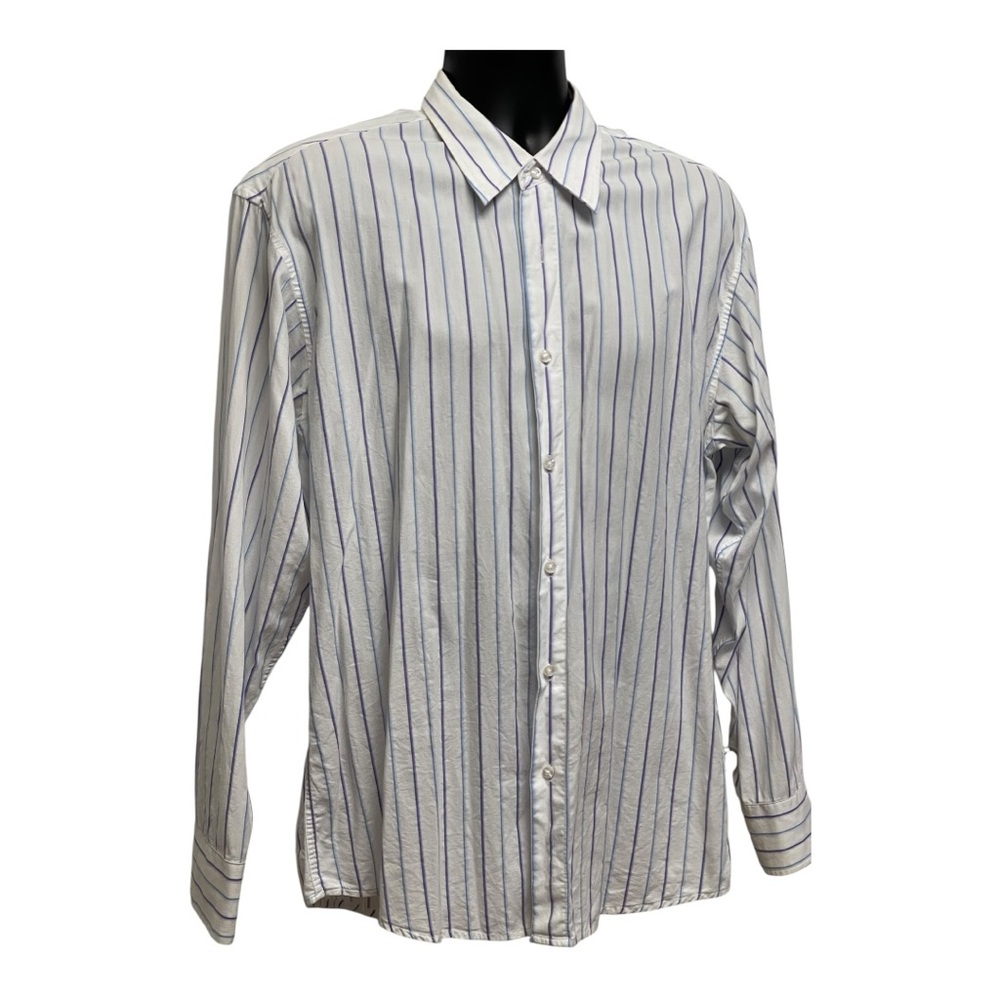 PX Clothing Large Blue/White Striped Button Down Shirt Cotton Business Casual